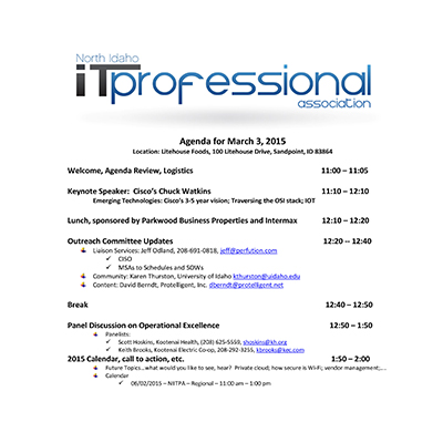 3/3/2015 Agenda INWTPA Inland Northwest Tech Pros Association