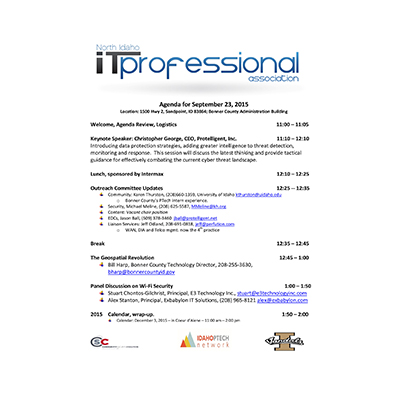 9/23/15 Agenda INWTPA Inland Northwest Tech Pros Association